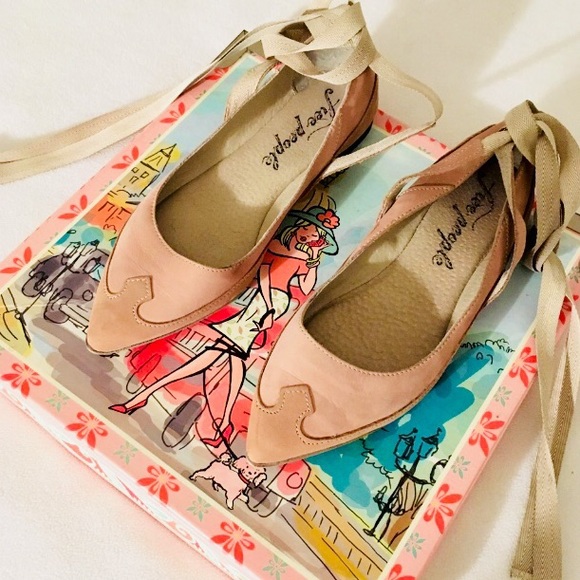 Free People Shoes - Free People Blush Tan Suede Lace Up Ballet Flats